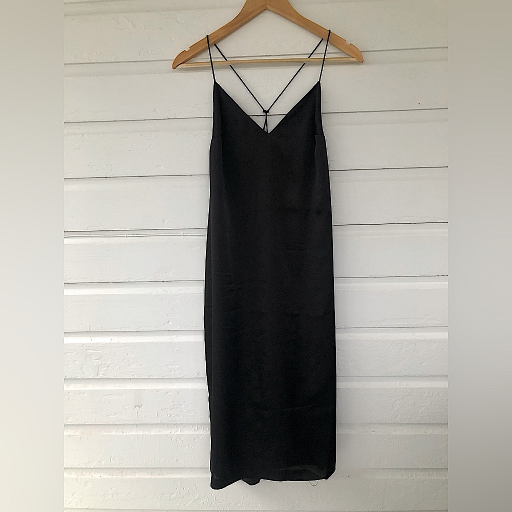 Stelen Black Satin Midi Slip Dress Size Medium